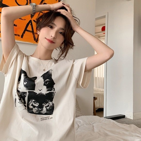 American Cat Printing Short Sleeve T-shirt