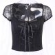 Sexy Street Lace Stitching Square Neck Short Sleeve Top Women