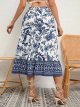 Bohemian Blue And White Porcelain Printed A- Line Skirt