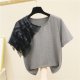 Lace Mesh Stitching Short-Sleeved Round Neck Cotton T-Shirt