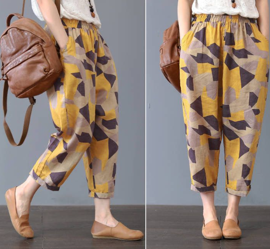 Art Harem Pants Are Thin  All-Match Female Printing Nine Points Cotton And Linen