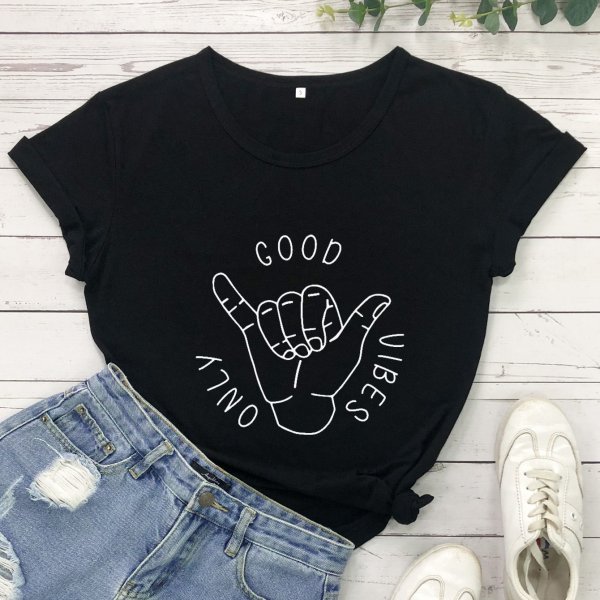 Good Vibes Only Short Sleeve European And American Alphabet Street Casual T Sleeve