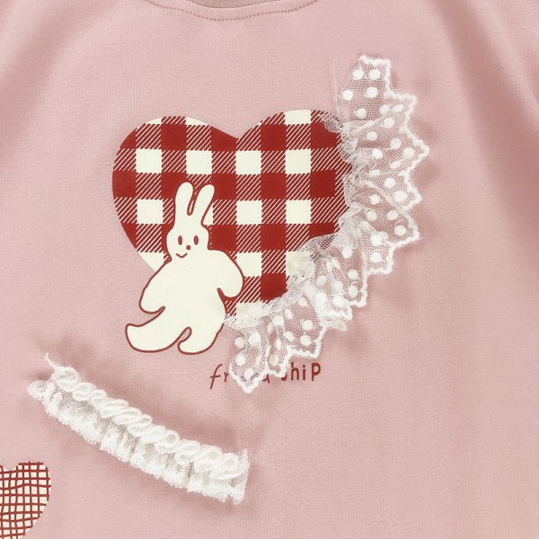 Love Bunny Print Lace Patchwork Short Sleeve T-Shirt