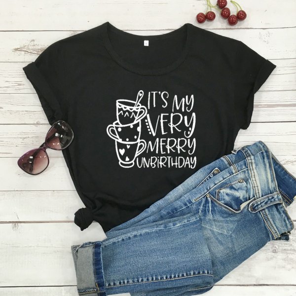 Aliexpress It'S My Very Merry Unbirthday Foreign Trade T-Shirt European And American Trend Graphic Short Sleeve